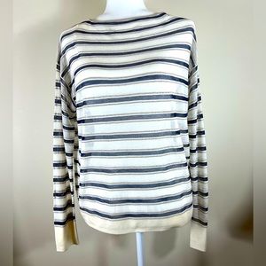 Lafayette 148 Cream Striped Silk Sheer Striped Sweater, NWT